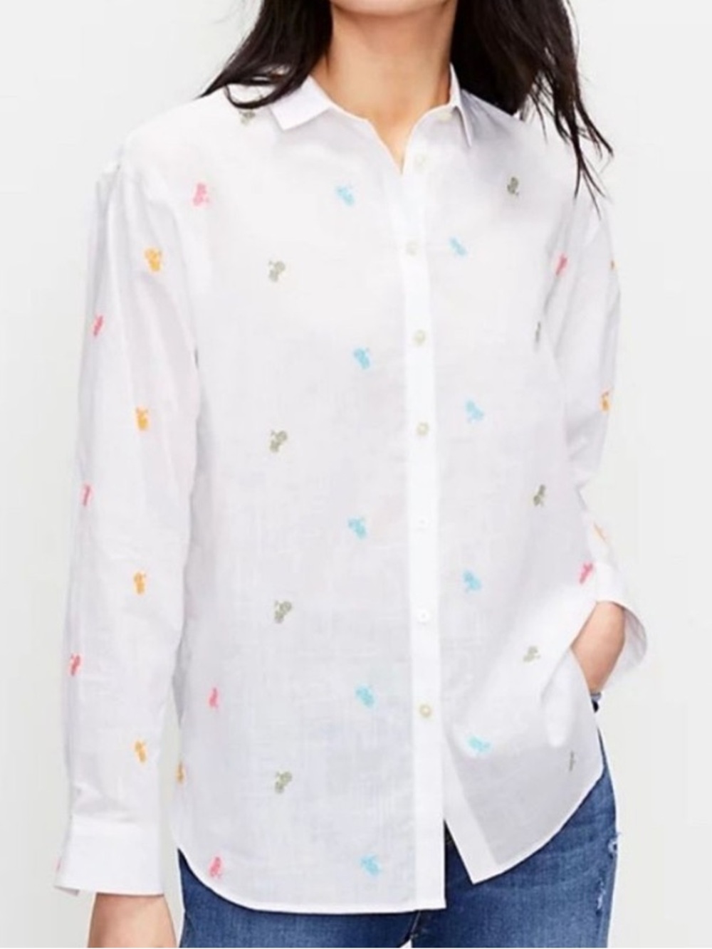 LOFT Women’s Embroidered Colorful Bicycles Button-Down Shirt. Size Small.‎ NWT.
